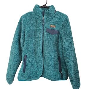 LL Bean Hi-Pile Fleece Jacket Womens Small Petite Teal Full Zip Sherpa 504938